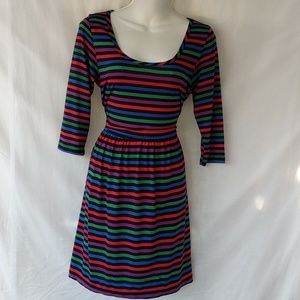 Striped multicolored dress sz large 3/4 sleeves